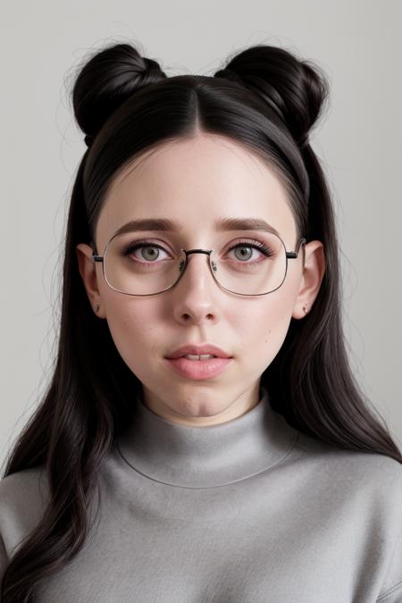 raw photo realistic, masterpiece, best quality, EstherP <lora:EstherPovitskyV01:1>,  solo, thick framed black gasses,  <lora:polyhedron_skinny_all:.4>, very detailed symmetrical eyes, posing in a minimalist apartment,  long sleeve modern clothing , high resolution, 8k, photo, depth of field , documentary