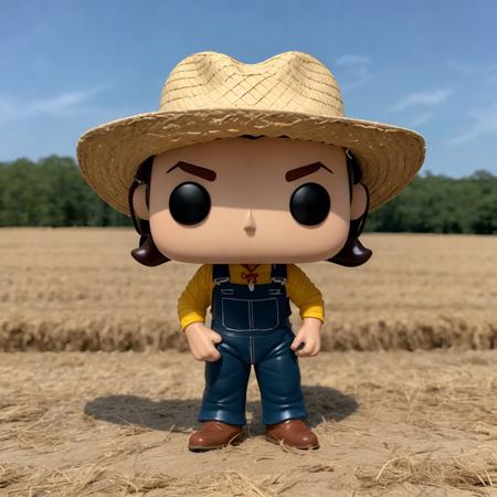 <lora:Funko Test:.7>, Funko, cowboy, farmer, male, farm, overalls, straw hat