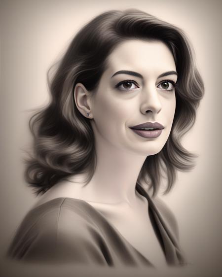 AnneHathaway,<lora:AnneHathawaySDXL:1>, sketching on ivory paper with charcoal pencil, in the style of realistic hyper-detailed portraits, digital airbrushing, monochrome , commission for, i can't believe how beautiful this is --ar 55:64 --s 750 --niji 5