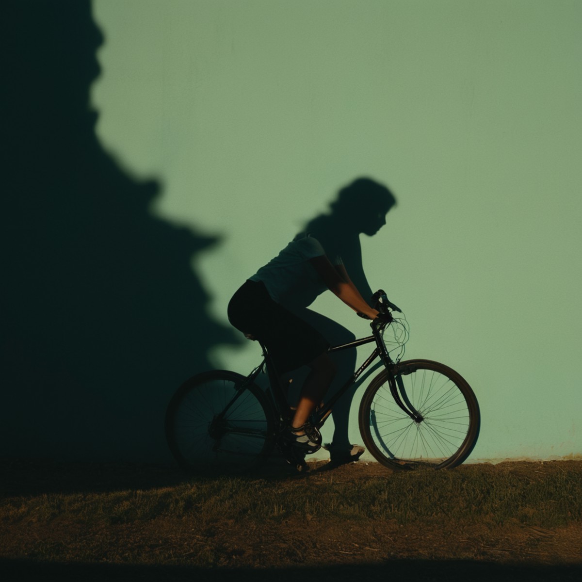cinematic film still of  <lora:silhouette style:1>
A silhouette photo of a shadow of a person on a bike on a wall,1girl,so...