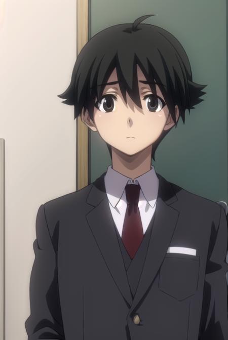 makotoitou, <lora:makoto itou s1-lora-nochekaiser:1>,
makoto itou, black hair, (black eyes:1.5), short hair,
BREAK school uniform, necktie, formal, suit,
BREAK indoors, classroom,
BREAK looking at viewer, (cowboy shot:1.5),
BREAK <lyco:GoodHands-beta2:1>, (masterpiece:1.2), best quality, high resolution, unity 8k wallpaper, (illustration:0.8), (beautiful detailed eyes:1.6), extremely detailed face, perfect lighting, extremely detailed CG, (perfect hands, perfect anatomy),