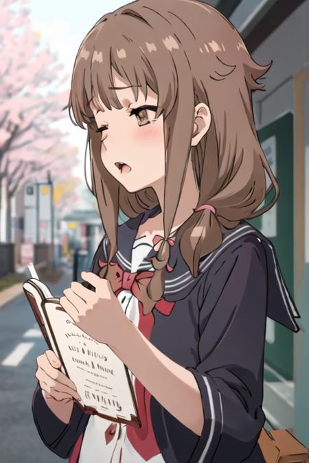 azusagawa_kaede_seishunbutayarou brown_hair, brown_eyes, bangs, long_hair, blush