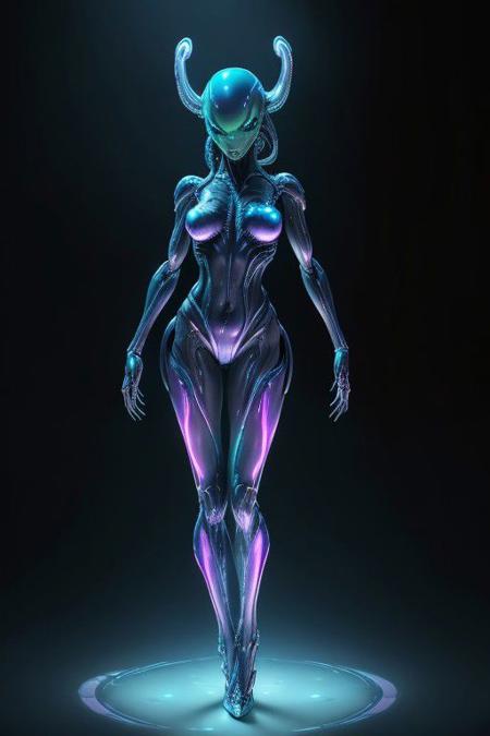 best quality, 3/4 view, alien xenomorph woman in biomechanic lingerie, <lora:Xenomorph:0.5>, iridiscent metallic colors, (sedutive pose:1.5), high-tech, futuristic, hidraulics, volumetric lighting,