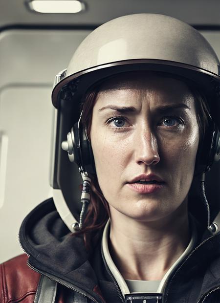 close up photo of sks woman, rugged space trucker, inside industrial spaceship, futuristic science fiction, action scene, digital concept art, realistic, intricate detailed textures, filmic, cinematic, environmental character portrait, <lora:locon_ashleyjohnson_v1_from_v1_64_32:1.25>