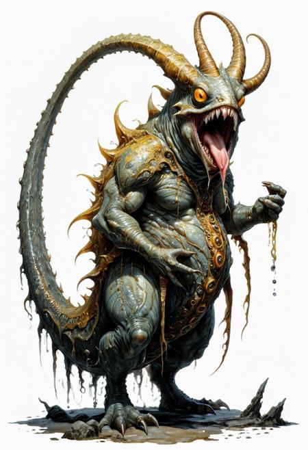 full body, lineart, concept art, a misshapen, beefy slug-like monster stands on a tentacle-like foot, glowing eyes, tentacle-like tongue, big teeth, watercolor wash, approaching perfection, pure form,  minimalistic, unfinished, concept art by Brian Froud and Carne Griffiths, intricate details, 8k post production, high resolution, hyperdetailed, trending on artstation, sharp focus, studio photo, intricate details, highly detailed, by greg rutkowski<lora:xl_more_art-full_v1:0.5>
dungeon and dragon , fantasy,  detailed_eye_model, white background, red yellow