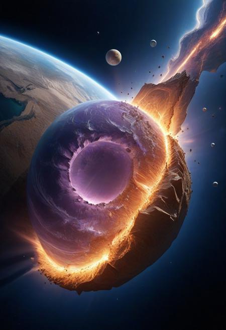 Wide angle,Pov hands:1.2,hands in frame, casting magic,edges of cloak in frame, looking down at planet,,Flourite planet, shattered planet,apocalypse,debris, meteors striking at a planet, high angle shot, small person pov shot, pov standing in space casting magical meteors, D00msd4y, destruction , dynamic angles,,fluorite mineral, planets, ,flu0rite,iridiscent,Stable_Yogis_SD1.5_Positives,,collision style