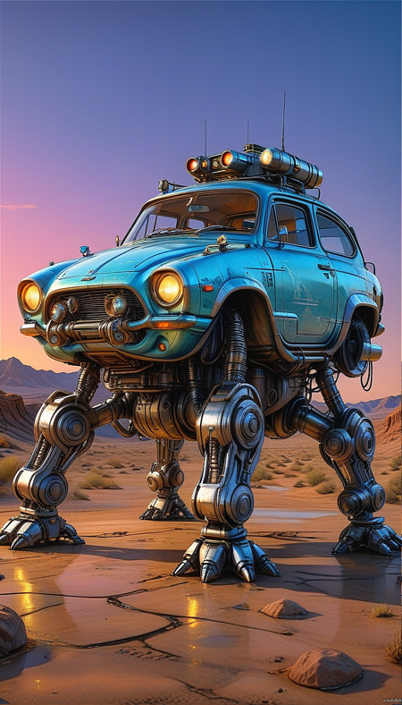 (cel-shading:2)+, (in ARTIST style:1.6), (masterpiece:1.7),  glow blue neon, hyperrealism, glossy, shinny, clear image, accurate picture, clear picture, precise image, focused image, Science fiction style, Science fiction, (cozy comfy, no humans, science fiction, vehicle focus, robot, neon night wasteland background, mecha, multi legged vehicle,transparent glass paint, glass car) comic style, (ultra sharp focus:2), (thin lines:2), (best quality:1.8),
(masterpiece:1.8), (highest detailed:1.8), perfectly lighted, (contrast), (saturated), (((sharp focus))),
(hyperdetailed:1.3), (intricate details:1.2), (Refined details:1.3), (best quality:1.5), highly detailed textures, vibrant colors,
(ultra sharp focus:1.8), (detailed texture:1.8), (detailed edges:1.8), (thin lines:1.8), (best quality:1.8),
<lora:Apparatus_-_Traction_City_Walkers_Vehicles:0.8>,