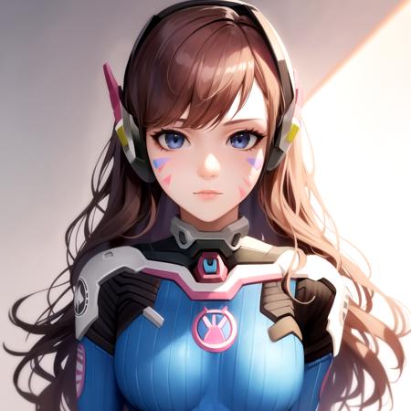 1girl,d.va \(overwatch\),solo,looking at viewer,blue bodysuit,whisker markings