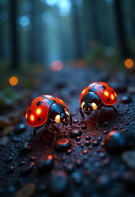 aidmaimageupgrader, a high quality digital image of Metagalactic Ladybugs Battle at the Edge of Time, they glow at night