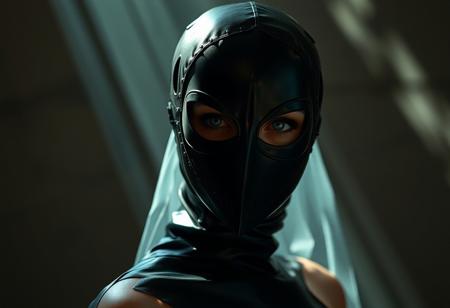 shadowed dappled lighting, breathtaking Masterwork 32k photo, sleek female, ethereal  goth style latex aesthetic, fashion mask akin to plague doctors, slightly fetishistic, mantilla and pelerine. Extremely high-resolution details, photographic, realism pushed to extreme, fine texture, incredibly lifelike