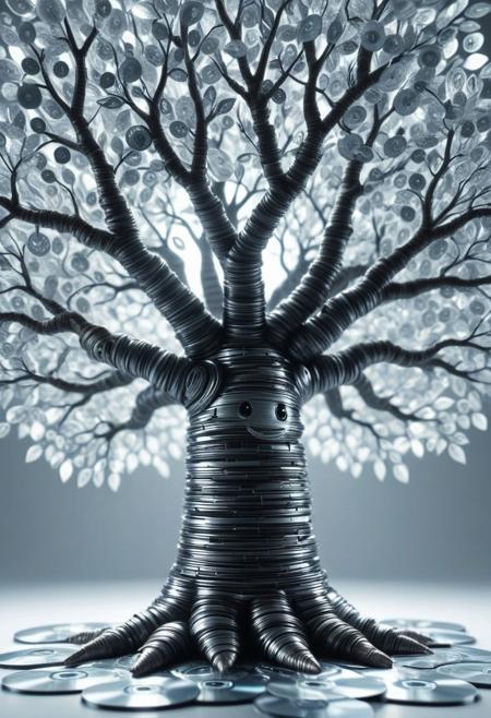 lazypos, cute chibi tree,  made of cd's