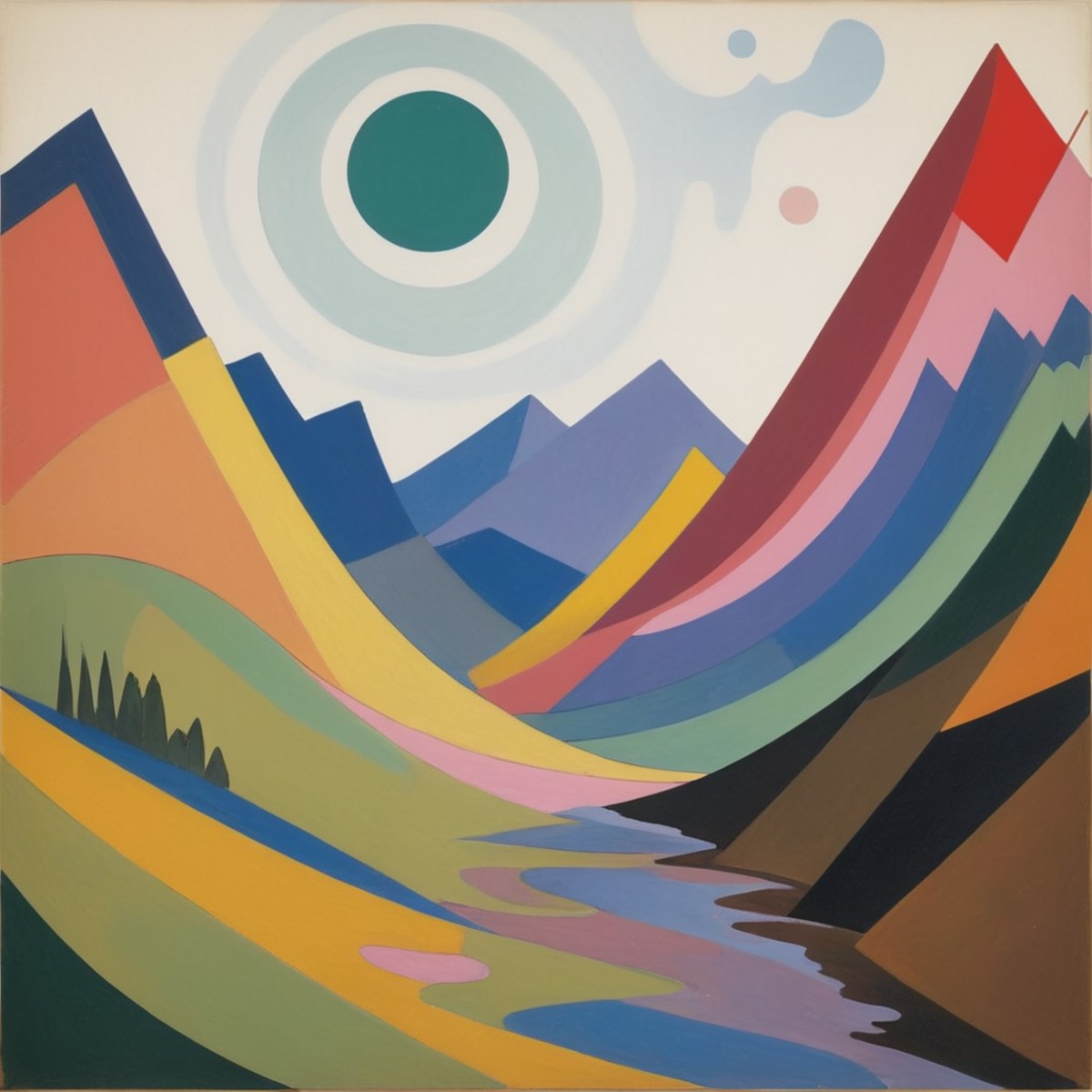 (by Wassily Kandinsky:0.8) and (Josef Albers:0.8) , [Water color painting, Digital art, dense mountains, highly detailed, ...