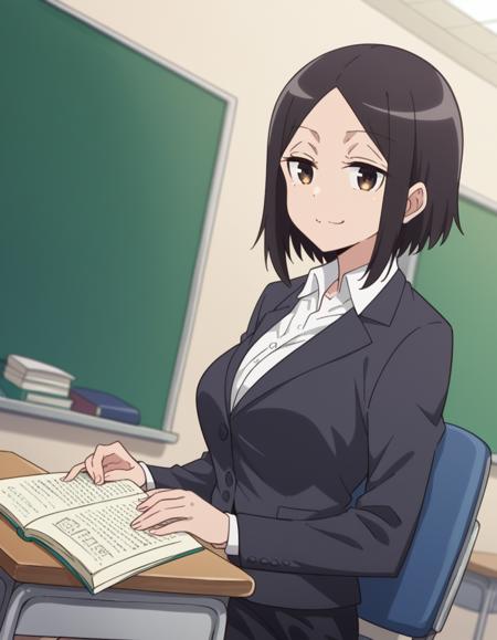 satomi tachibana, short hair, black hair, brown eyes, large breasts, shirt, white shirt, short sleeves, shoes, shorts, bike shorts, t-shirt, sneakers, gym uniform, skirt, shirt, jacket, formal, suit, office lady, skirt suit,