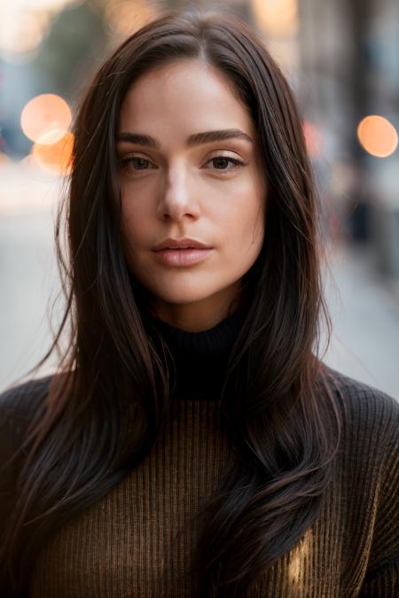 jntm a woman  close-up half-length portrait long wavy hair brown long hair  black long hair ponytail brown long semi-collected hair  black long semi-collected hair  smile