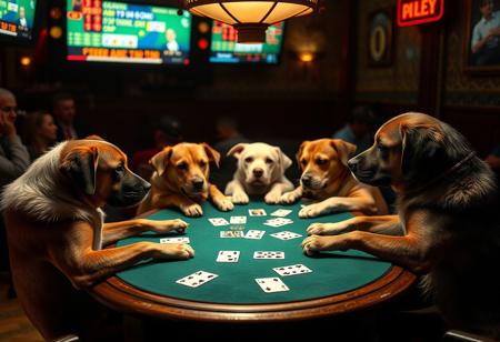 score_9, score_8_up, score_7_up, photo quality image of dogs playing poker
