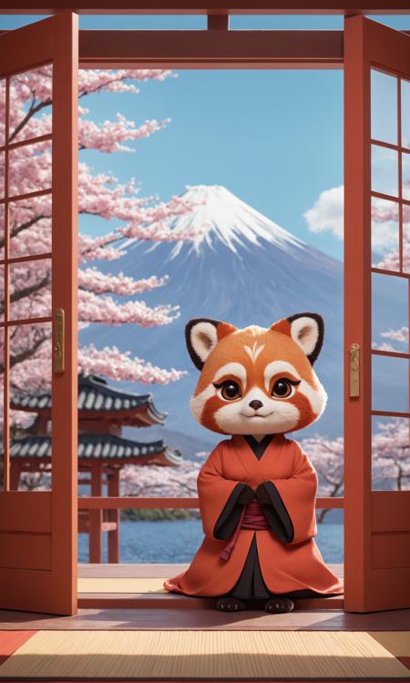 cinematic still A chibi anthro red panda girl monk in a serene 1960s dojo, an open door revealing a view of Mount Fuji with cherry blossoms in full bloom. She wears traditional monk robes, striking a dynamic pose with expressive red panda ears, round eyes, and a playful nose. Barefoot, she radiates charm and focus, blending adorably into the tranquil, flower-filled garden setting . emotional, harmonious, vignette, 4k epic detailed, shot on kodak, 35mm photo, sharp focus, high budget, cinemascope, moody, epic, gorgeous, film grain, grainy, (masterpiece), (best quality), (ultra-detailed), A chibi anthro red panda girl monk in a serene 1960s dojo, an open door revealing a view of Mount Fuji with cherry blossoms in full bloom. She wears traditional monk robes, striking a dynamic pose with expressive red panda ears, round eyes, and a playful nose. Barefoot, she radiates charm and focus, blending adorably into the tranquil, flower-filled garden setting, illustration, disheveled hair, detailed eyes, perfect composition, moist skin, intricate details, earrings, pixel-art A chibi anthro red panda girl monk in a serene 1960s dojo, an open door revealing a view of Mount Fuji with cherry blossoms in full bloom. She wears traditional monk robes, striking a dynamic pose with expressive red panda ears, round eyes, and a playful nose. Barefoot, she radiates charm and focus, blending adorably into the tranquil, flower-filled garden setting . low-res, blocky, pixel art style, 8-bit graphics, A chibi anthro red panda girl monk in a serene 1960s dojo, an open door revealing a view of Mount Fuji with cherry blossoms in full bloom. She wears traditional monk robes, striking a dynamic pose with expressive red panda ears, round eyes, and a playful nose. Barefoot, she radiates charm and focus, blending adorably into the tranquil, flower-filled garden setting, true cinematic color, dramatic light, sharp, romantic, intricate, elegant, very inspirational, stunning, highly detailed, creative, winning new classic, professional, great composition, ambient background, deep colors, inspired, rich vibrant aesthetic, perfect symmetry, clear artistic balance, gentle, innocent, magical, beautiful scenic, fascinating, intriguing