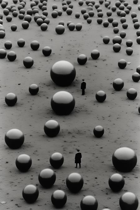 <lora:Gilbert Garcin Style:1>Gilbert Garcin Style - Gestalt, Random seed, dystopian, dark future, 1970s Kodachrome black and white photo