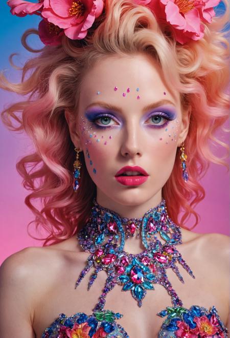 RAW Photography, detailed skin with visible pores, radical pose, UHD, vibrant colors, very sharp details, intricate details, creative imagery, photograph by Rachel Maclean