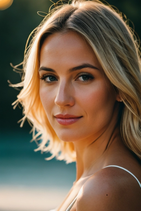 professional photography of a stunning blonde woman in her 30s, in the style of annie leibovitz, closeup headshot n-4 f1.8 hd wallpaper photograph trending on instagram 4k award winning photo 8 k detailed hyper realistic cinematic shot beautiful volumetric lighting octane render unreal engine 5 rendered with nanite canon eos r3 fujifilm x - t 30 sony alpha gw 6 0 d mark iv lens flare lights dark