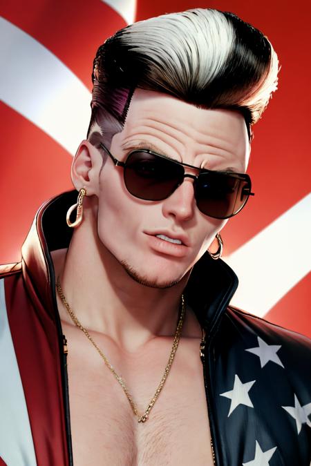 1boy, anime style, skinny vanilla_ice, sunglasses, pompadour, earrings, best quality, american flag <lora:vanilla_ice:1>