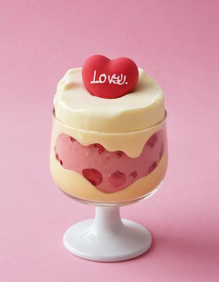 pudding desert from candyhearts, text love you <lora:Candyhearts:0.3>