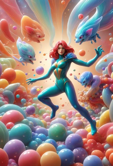 dark art by Frank Miller and Karol Bak, comics art, [stencil art, Vector Art, Cement of a Resort, Depressing, Vibrant Color::3], colorful, <lora:PinkieIriJllySDXL-v1:1>, p1nk1r1j3lly, made out of iridescent jelly, highly color focused, very coherent, magical atmosphere, fine artistic composition, extremely stylish, very, dynamic composition