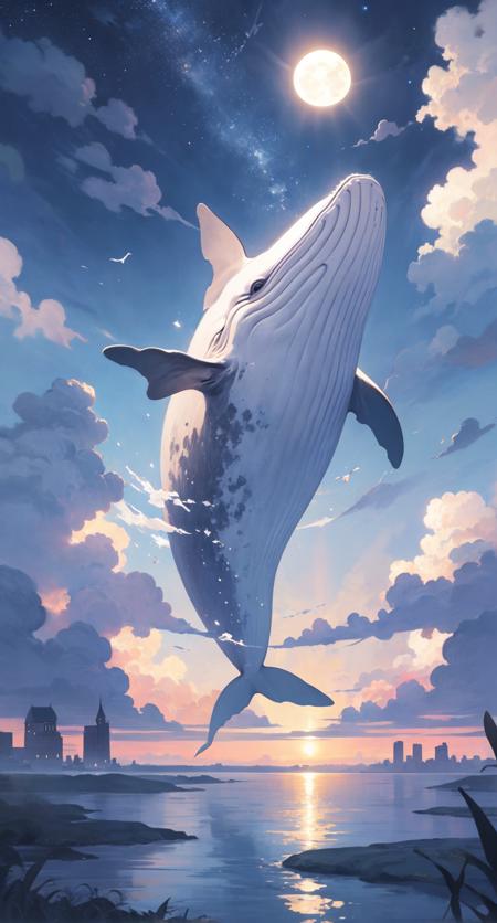 humpback, cloud,(building), sky, moon, star (sky), scenery, no humans, starry sky, night, fish, night sky, full moon, cloudy sky, outdoors, fantasy<lora:humpback-pynoise:0.6>