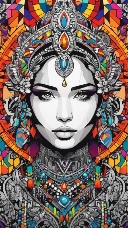 Random artwork, single person, intricate background, colorful
