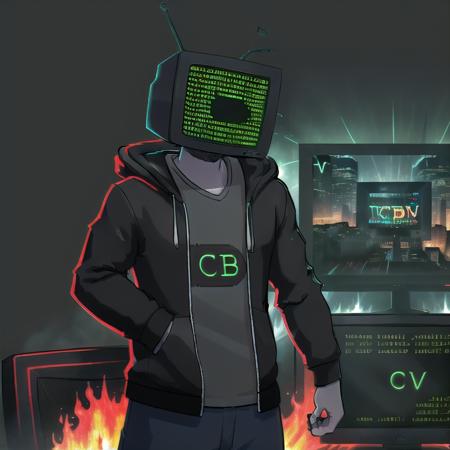 (codebullet:1.2), codebullet hoodie, hood, (crt tv:1.3),
muscular, macho, manly, dark, serious, hunk, 1man, random pose, outdoors, (destroyed Gotham city:1.1), smoke, fire, debris, DC Comics, masterpiece, photorealistic, HDR, best quality, 8K,
 trending on artstation, deviant art, gauntlets, mask, film grain, subject center focus, dynamic pose, 
<lora:Codebullet:1>