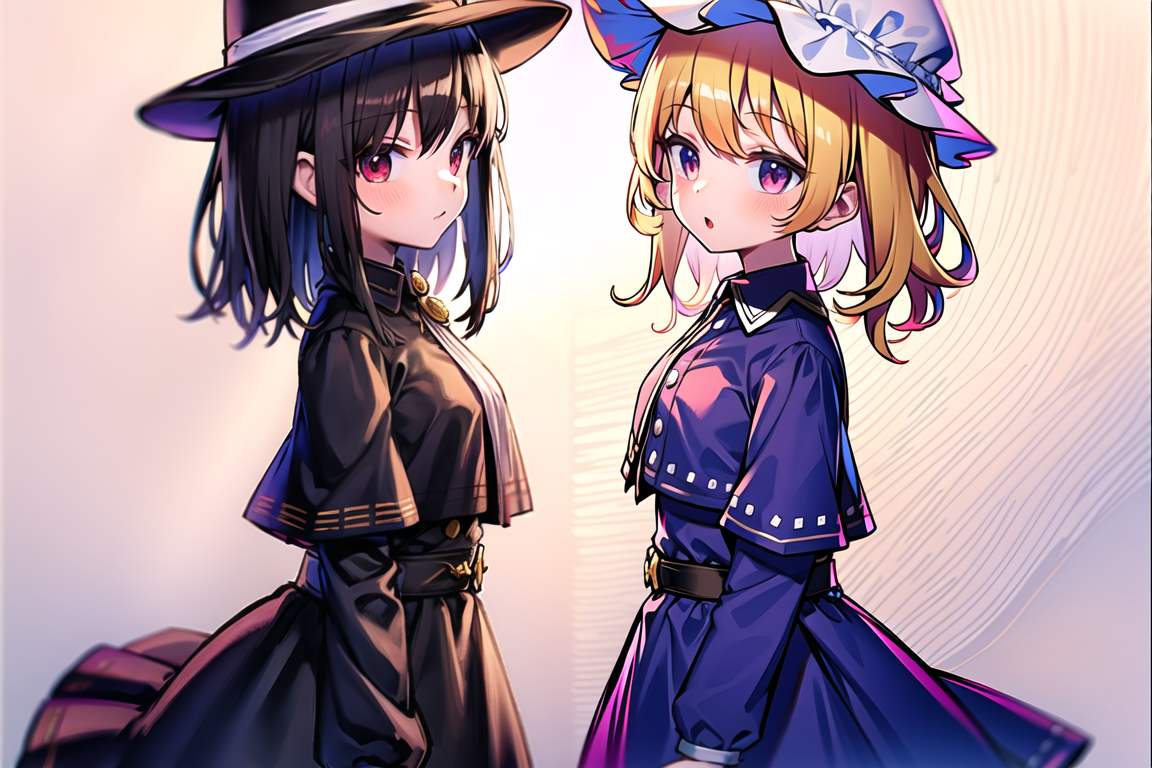 best quality, ultra high res, 
AND  2girls, facing left, looking at another, from side, <lora:renko:1>, black victorian ha...