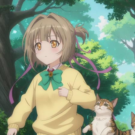 <lora:mimina_ousawa_v1:0.8> mimina_ousawa, school uniform, long sleeves,  nature, running, cat, upper body,, masterpiece, best quality