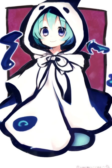 Yuuchan ghost costume ghost hoodie ghost tail aqua hair green hair blue eyes