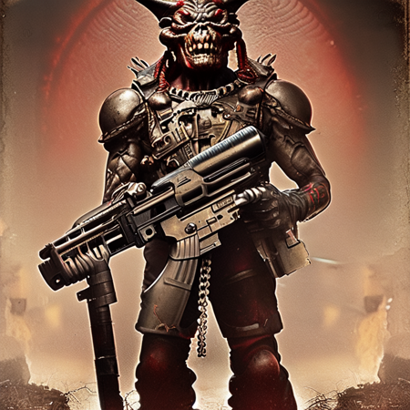 1 photo, demonic looking demon holding a machine gun in one hand (martianwarlord:1)