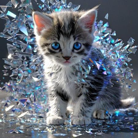 Kitten getting in trouble, 
Broken Glass effect, 
no background, 
stunning, 
something that even doesn't exist, 
mythical being, 
energy, 
molecular, 
textures, 
iridescent and luminescent scales, 
breathtaking beauty, 
pure perfection, 
divine presence, 
unforgettable, 
impressive, 
breathtaking beauty, 
Volumetric light, 
auras, 
rays, 
vivid colors reflects