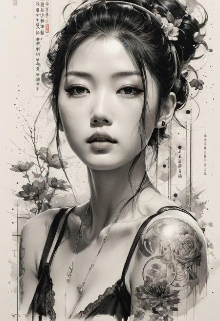 masterpiece, japanes poster style, trash-polka tattoo, sketch, minimalism, pencil drawing, clear lines, delicate ornament, Jeremy Mann