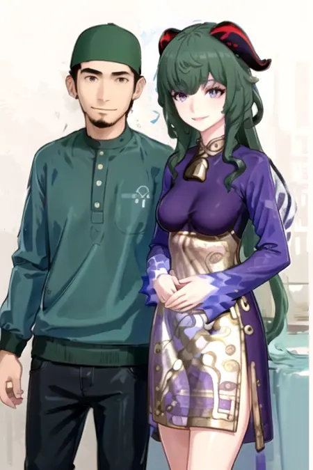 Pak Ustaz x Green-haired Ganyu (Eid Adha x Genshin Impact)