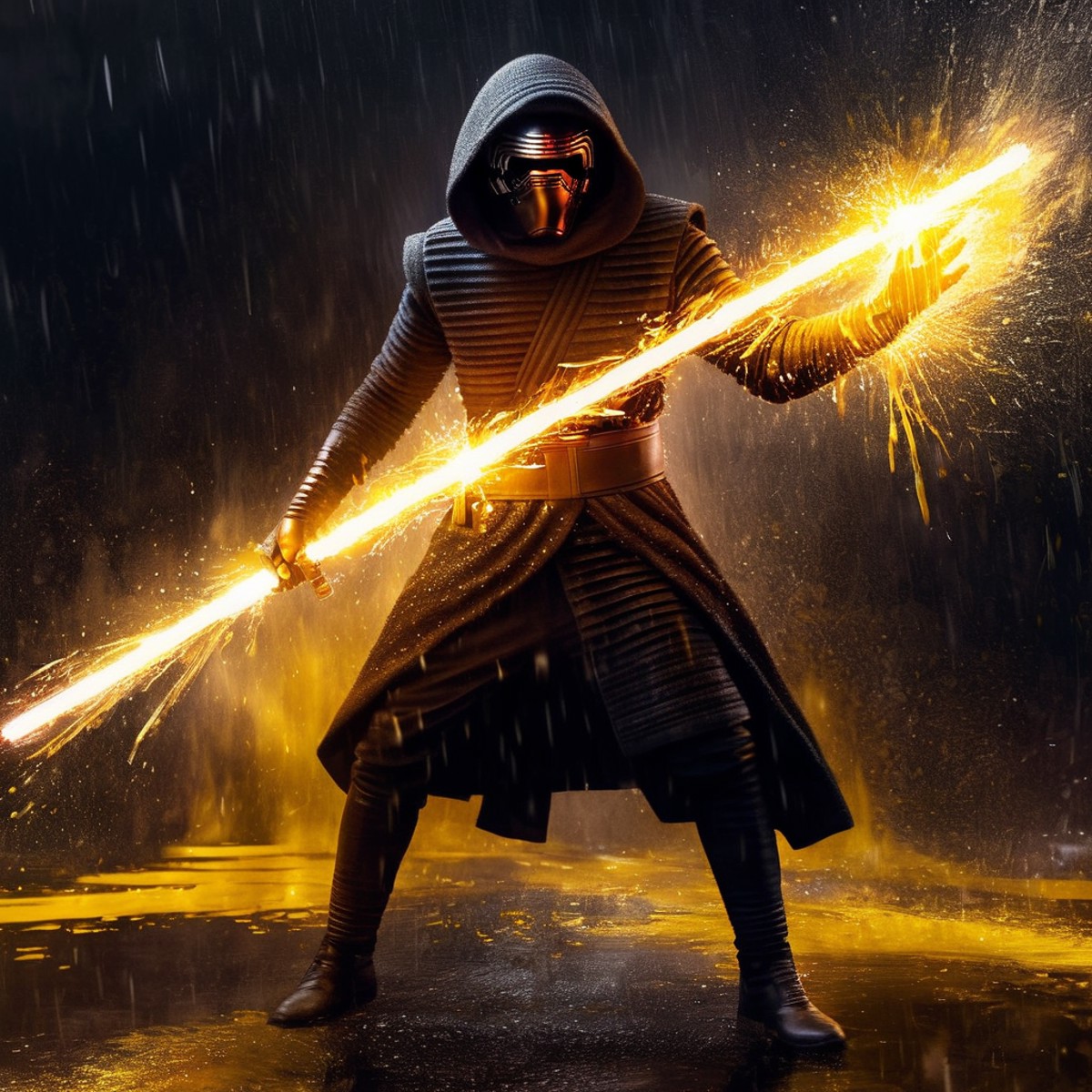 Hyperrealistic art of  <lora:Kylo Ren:1.2>
Kylo Ren an realistic photo of a man in a dark suit holding a  lightsaber with ...