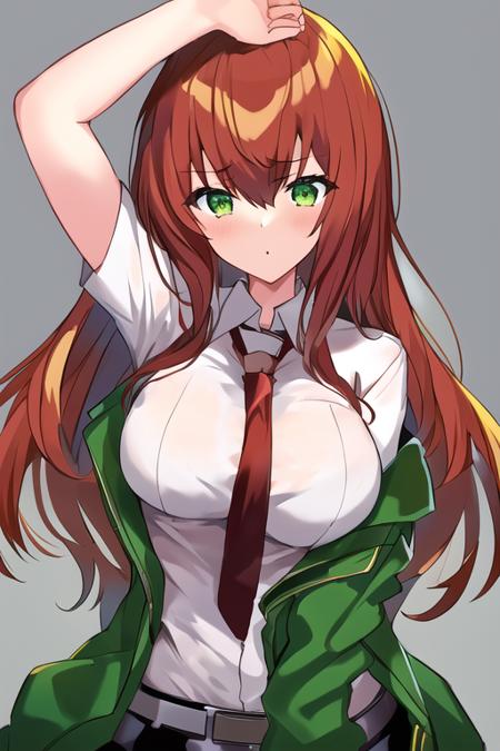 ultra detailed, makise kurisu, 1girl, green eyes, <lora:makise kurisu:0.8>, upper body,