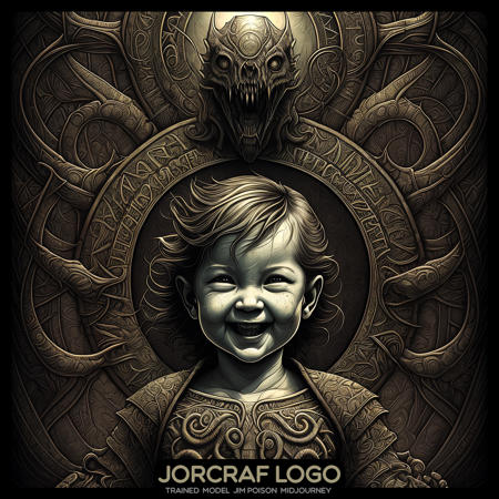 front view (the beautiful baby smiles one head:1.1) portrait, symmetrical artistic sharp art, (dan mumford style:1.1), hdr, realism, dark fantasy atmosphere, lovecraft style, (JimJorCrafLogo art style:1.3)