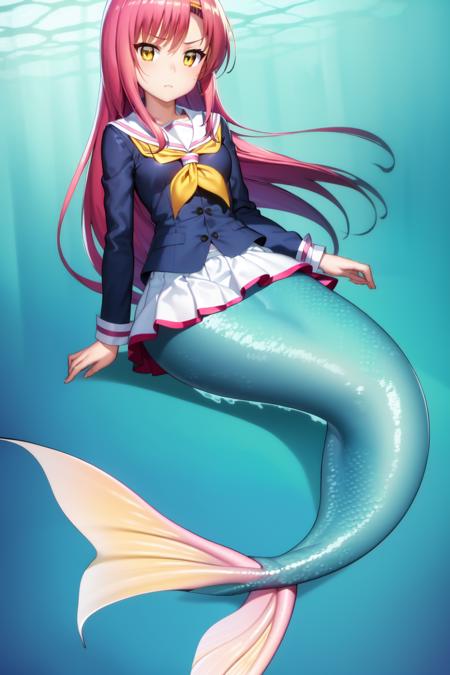 masterpiece, best quality,
<lora:11616_768_LoCon_mermaid:0.8>,(mermaid,monster_girl,fish_scales),mermaidtail,
full body, 1girl,
underwater,
<lora:hinagikuKatsuraHayateNo_v10A:0.8>,hinagiku_katsura,yellow_eyes,long_pink_hair,school_uniform,(skirt)