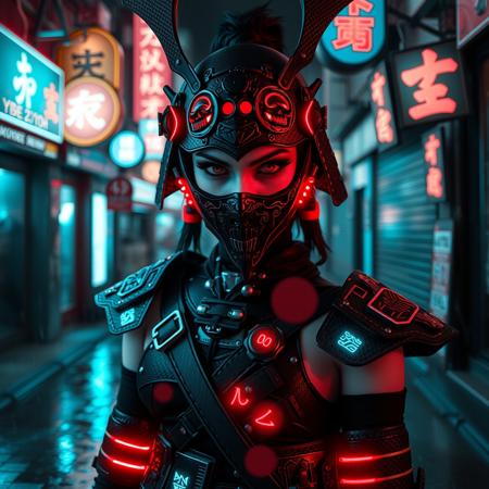  A photorealistic full-body vertical portrait of a fierce goth vampire samurai girl with pale skin and sharp, aggressive features, set in a dystopian Neo-Tokyo inspired by Blade Runner. She has intense goth makeup with heavy black eyeliner and dark eyeshadow, and a cold, defiant gaze. Her mengu mask is gothic and futuristic, with skull motifs, spiked edges, and glowing engravings in neon red and electric blue. Her samurai armor blends tribal and cyberpunk influences: black carbon fiber plates, crimson LED accents, turquoise circuitry, and angular, tech-enhanced design elements. She stands confidently in a rain-slick neon-lit alley, surrounded by holograms, mist, and glowing kanji signage. The atmosphere is dark, cinematic, grainy like 16mm film, and full of cyberpunk tension. No text or letters appear in the image.   The atmosphere is moody and cinematic, with soft bokeh, dramatic lighting, and a grainy 16mm film look. Highly detailed, rich in emo and goth influence, with no text or letters in the image.

Simulating Kodak Ektacolor Pro 160, with a custom white balance at 5500K. cinematic lighting, analog film, film grain, kodak chrome, cool cinematic tones,high contrast, sharp details, with moody lighting that adds depth,. (cinematic atmosphere:1.3), deep photo, depth of field, (black hair)), , (ambient occlusion), (cinematic lighting:1.3), (4K image quality:1.3), (sharp detail:1.3), (highly realistic:1.3), (dim warm cinematic lighting:1.3)
