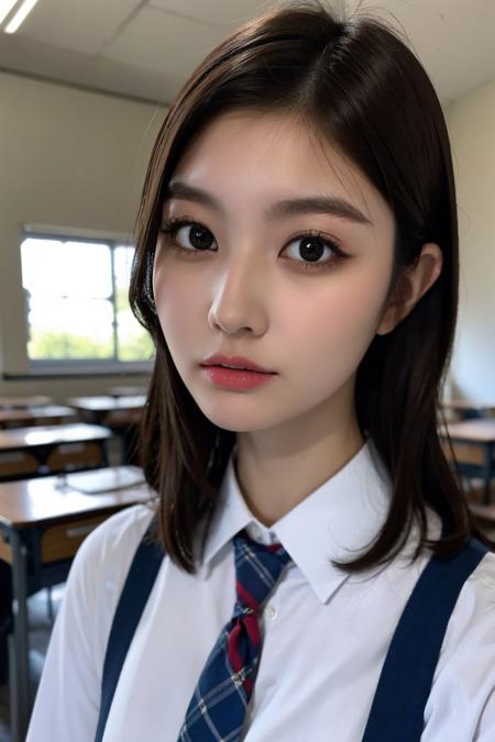 a photo of yuume18, 18 year old girl in the classroom, close up, <lora:yuume18-12:0.9>, (intricate details:0.8), (hdr, hyperdetailed:1.2), school uniform