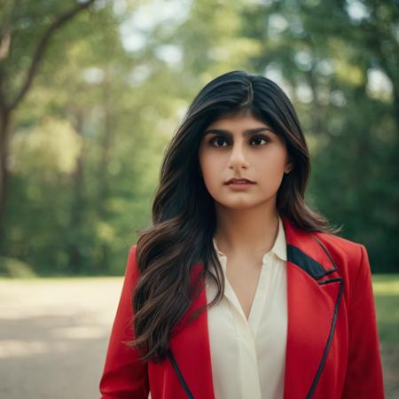 cinematic film still of Perfect Detailed
 <lora:Mia Khalifa-000001:1> Mia Khalifa
a woman with long hair and a red jacket cinematic vintage film style, shallow depth of field, vignette, highly detailed, high budget, bokeh, cinemascope, moody, epic, gorgeous, film grain, grainy