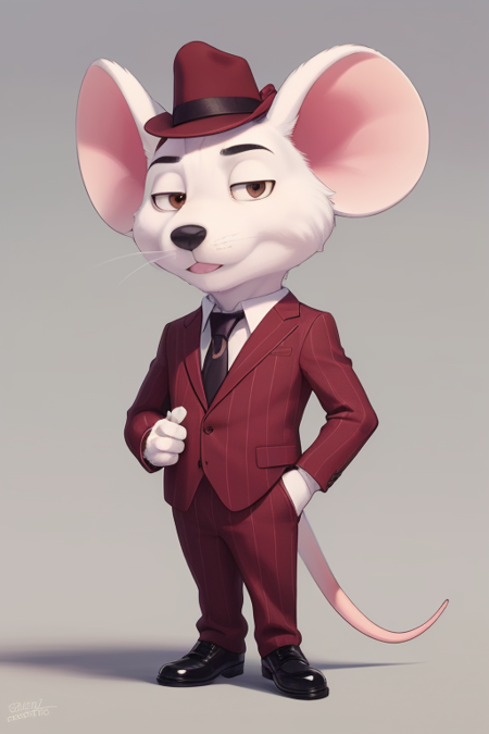 Mike_Sing anthro mouse white fur  brown eyes black nose pink tail