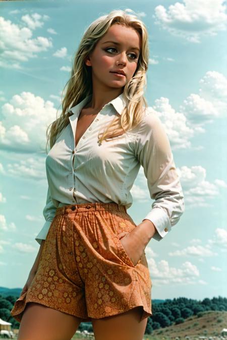 (from below:0.77), portrait photo of gg in 70s clothes, face, hash blonde hair, posing, beautiful background, clouds, wind, 8k uhd, high quality, film grain  <lora:gg_v05_RV20-000010:0.9>