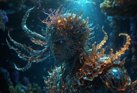 piercing light, (aesthetics:1.1), (low colors:1.2), BREAK,
<lora:-_SDXL_-_holo_effect_V1.0:1>, hi-tech and futuristic holographic scanning, bioluminescence, optical fiber, masterpieces, octane rendering, unreal engine, intricate details, UHDR, 32, futuristic epic scene, super beautiful and realistic picture (( (fantastic landscape))) of ((underwater world)),fantastic sea creatures, mermaids, god neptune in (hdr), 8K quality, many living organisms, (fish), (coral), octopus, jellyfish, crustacean, etc. 1 ((research submarine)), wreck, ((1 heavy diver))