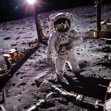 moon, realistic, neon,spacesuit, space, spacecraft, planet, space helmet, simple background, realistic, black background, no humans, solo  <lora:space:1>