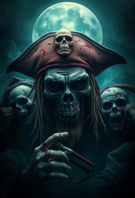 jolly roger, scary, gore, bloody, zombies and ghouls, high quality, 4K, hyper realistic