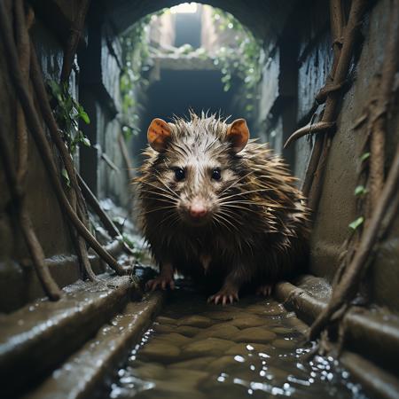 highly detailed documentary photo of giant rat:1.3,

depth of field, distant shot, blurry, realistic

masterpiece, best quality:1.1, 

ultra photoreal, photorealistic:1.0, sharp focus:1.1, 
depth of field:1.1, 

50mm, style of Nathan Wirth, Hasselblad X1D II, Porta 160,
