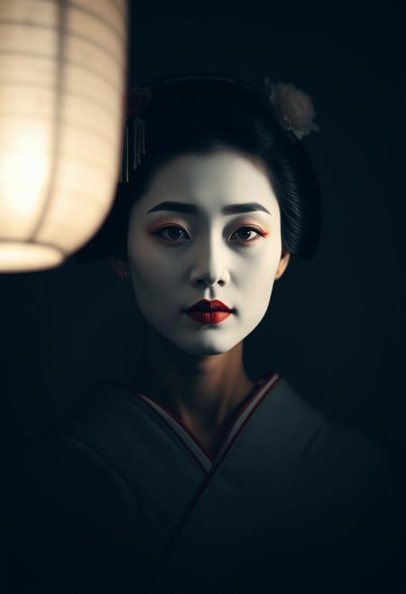 Geisha Minimalism in Kyoto Shadows
Emulate Hiroshi Sugimoto’s precision: a Japanese geisha in white oshiroi makeup, shot with a Fujifilm GFX 100 II and 120mm f/4 Macro lens. Light with a single paper lantern (f/5.6, ISO 80, 1/60s) to cast delicate shadows on her lacquered hairpin and unpainted neck. Focus on the contrast between her porcelain makeup and natural skin texture at the jawline. Post-apply Kodak Portra 160 LUTs for muted reds and creamy midtones.